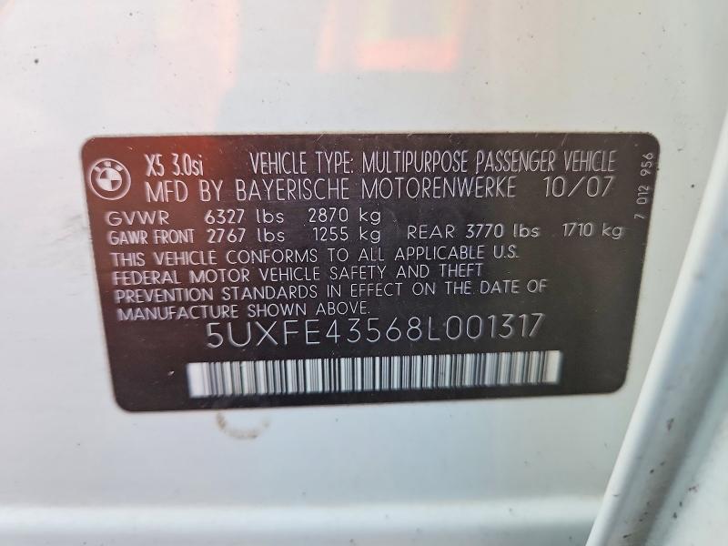 Продаж на аукціоні авто 2008 Bmw X5, vin: 5UXFE43568L001317, номер лоту: 67760566
