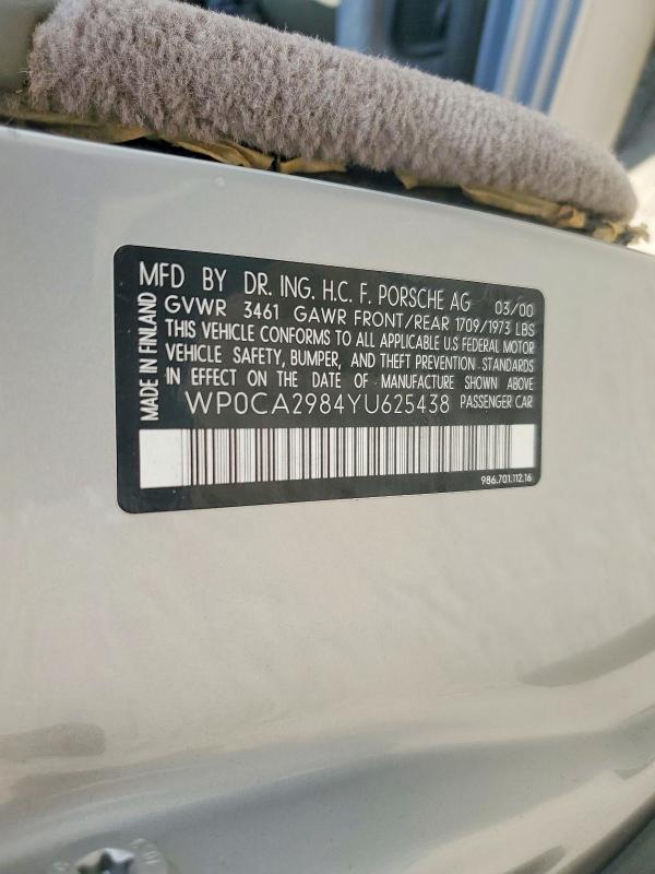 Aukcja sprzedaży 2000 Porsche Boxster, vin: WP0CA2984YU625438, numer aukcji: 69505276