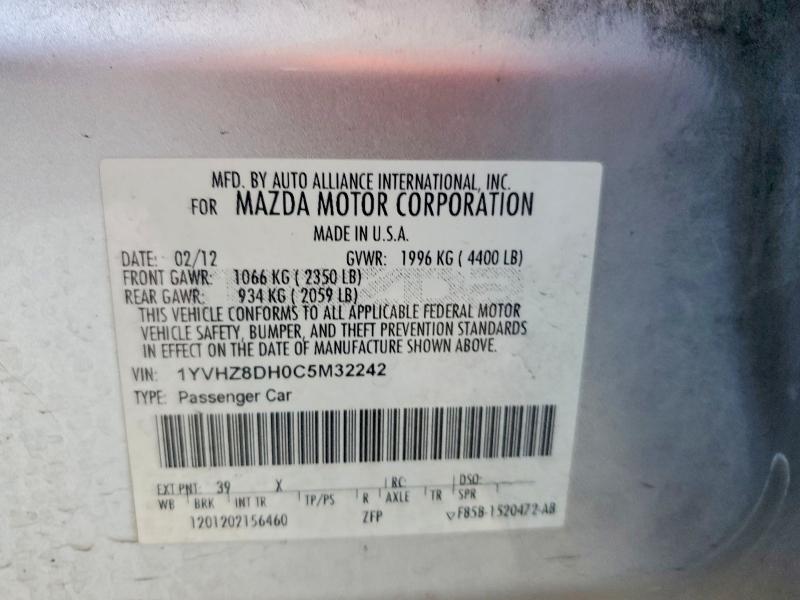 2012 Mazda 6 მანქანა იყიდება აუქციონზე, vin: 1YVHZ8DH0C5M32242, აუქციონის ნომერი: 70489976