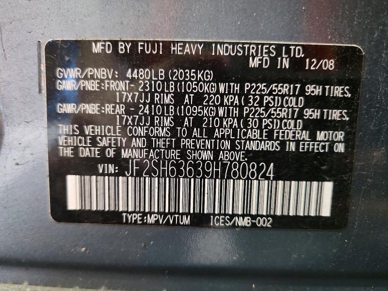 69569276 :رقم المزاد ، JF2SH63639H780824 vin ، 2009 Subaru Forester مزاد بيع