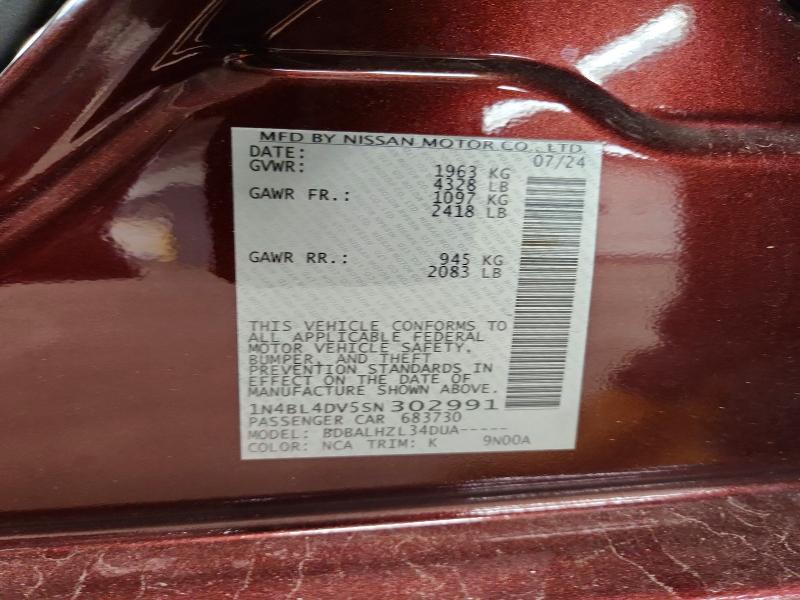 2025 Nissan Altima მანქანა იყიდება აუქციონზე, vin: 1N4BL4DV5SN302991, აუქციონის ნომერი: 68054556