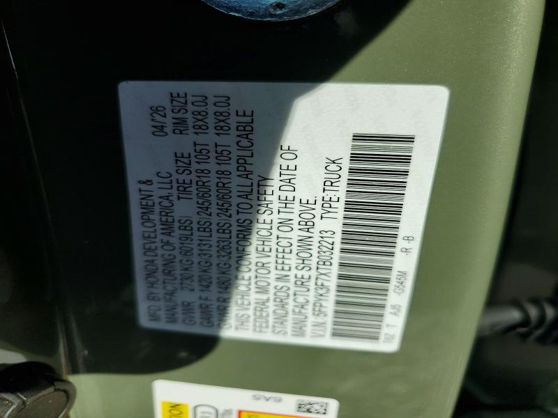 2026 Honda Ridgeline მანქანა იყიდება აუქციონზე, vin: 5FPYK3F7XTB032213, აუქციონის ნომერი: 70415306