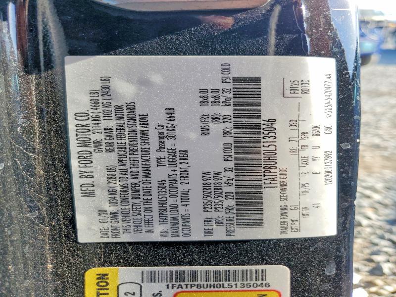 2020 Ford Mustang მანქანა იყიდება აუქციონზე, vin: 1FATP8UH0L5135046, აუქციონის ნომერი: 69714796