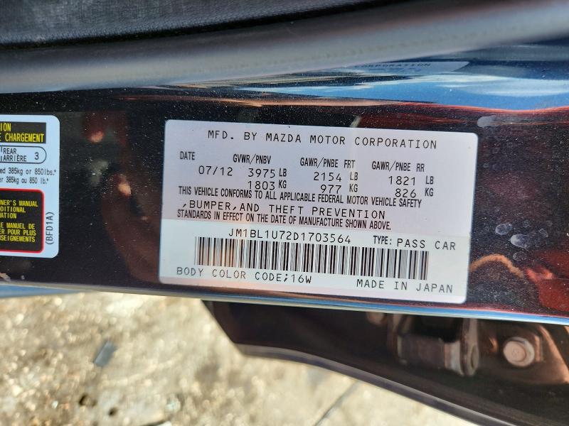 Aukcja sprzedaży 2013 Mazda 3, vin: JM1BL1U72D1703564, numer aukcji: 68932906