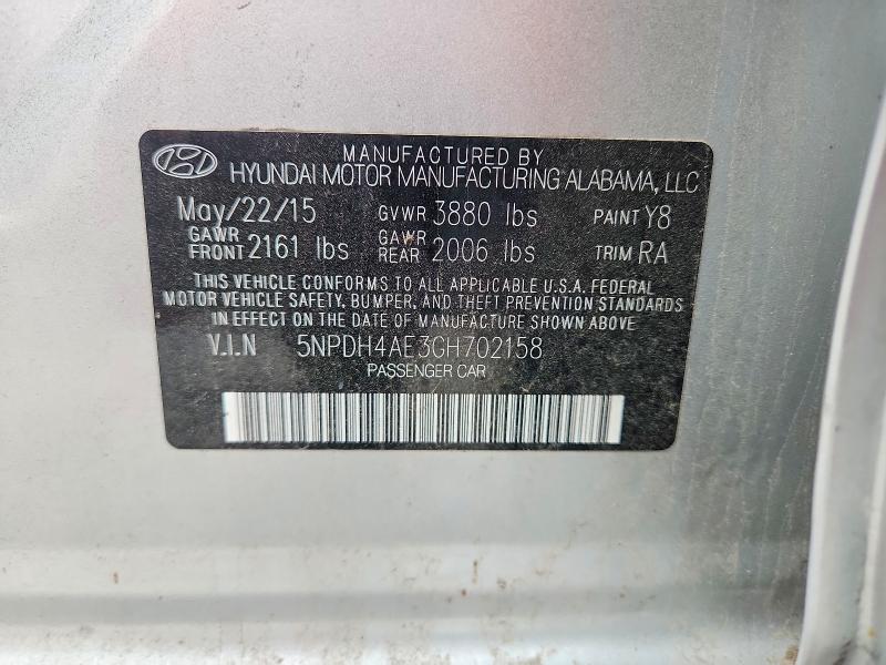2016 Hyundai Elantra მანქანა იყიდება აუქციონზე, vin: 5NPDH4AE3GH702158, აუქციონის ნომერი: 70840556