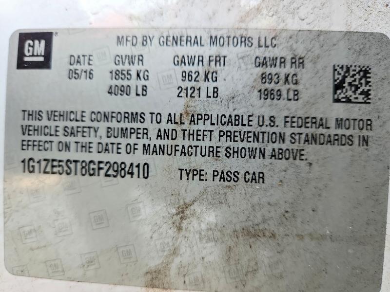 69072266 :رقم المزاد ، 1G1ZE5ST8GF298410 vin ، 2016 Chevrolet Malibu مزاد بيع