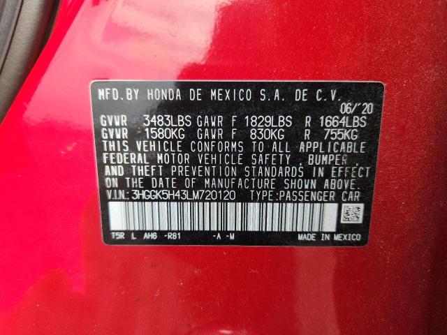 2020 Honda Fit მანქანა იყიდება აუქციონზე, vin: 3HGGK5H43LM720120, აუქციონის ნომერი: 69565516
