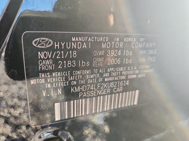2019 Hyundai Elantra მანქანა იყიდება აუქციონზე, vin: KMHD74LF2KU821614, აუქციონის ნომერი: 68567106