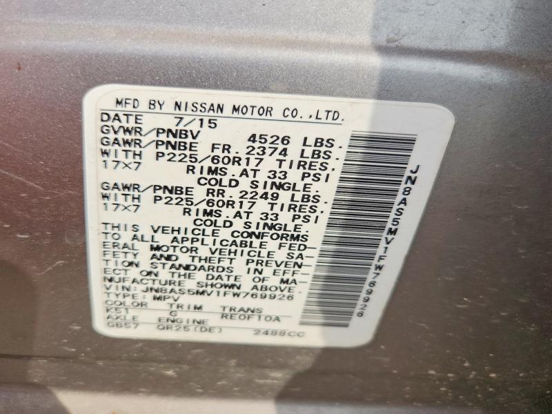 2015 Nissan Rogue Select მანქანა იყიდება აუქციონზე, vin: JN8AS5MV1FW769926, აუქციონის ნომერი: 70241686