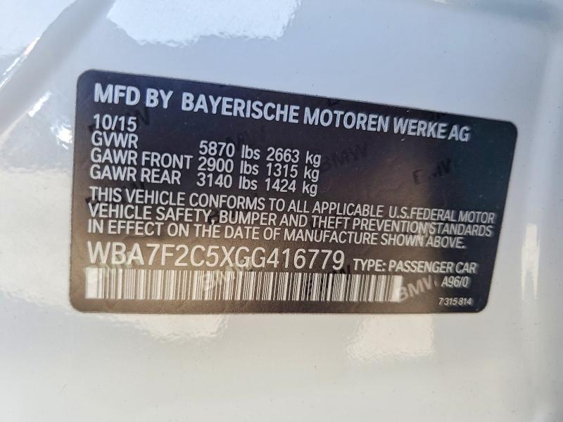 Продаж на аукціоні авто 2016 Bmw 750, vin: WBA7F2C5XGG416779, номер лоту: 71396976