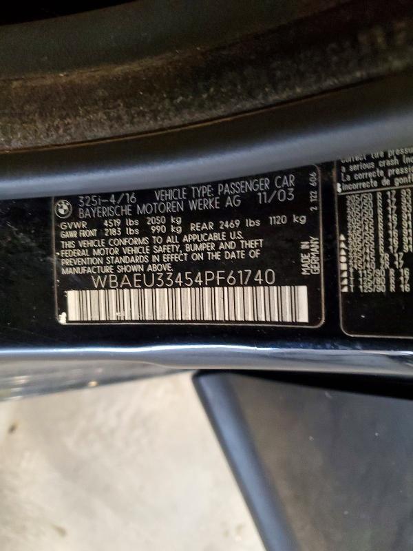 2004 Bmw 325 მანქანა იყიდება აუქციონზე, vin: WBAEU33454PF61740, აუქციონის ნომერი: 67469916
