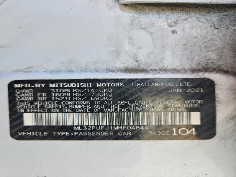 Aukcja sprzedaży 2021 Mitsubishi Mirage, vin: ML32FUFJ1MHF04844, numer aukcji: 67378616