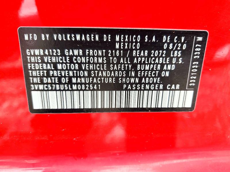 2020 Volkswagen Jetta მანქანა იყიდება აუქციონზე, vin: 3VWC57BU5LM082541, აუქციონის ნომერი: 67609076