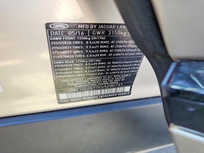 70051686 :رقم المزاد ، SALGS2EF5GA296731 vin ، 2016 Land Rover Range Rover مزاد بيع