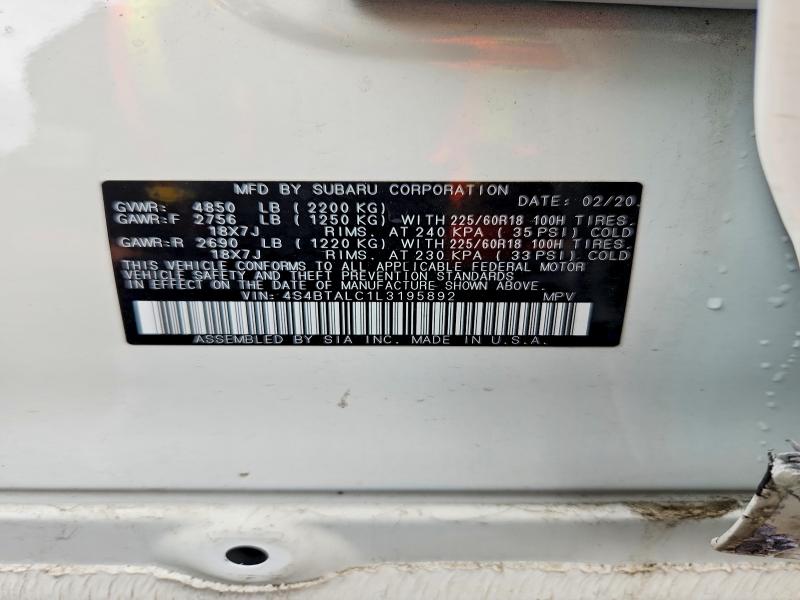67011476 :رقم المزاد ، 4S4BTALC1L3195892 vin ، 2020 Subaru Outback مزاد بيع