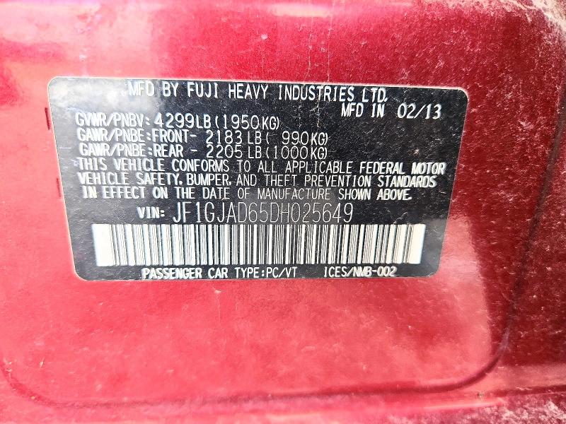 Aukcja sprzedaży 2013 Subaru Impreza, vin: JF1GJAD65DH025649, numer aukcji: 69642186