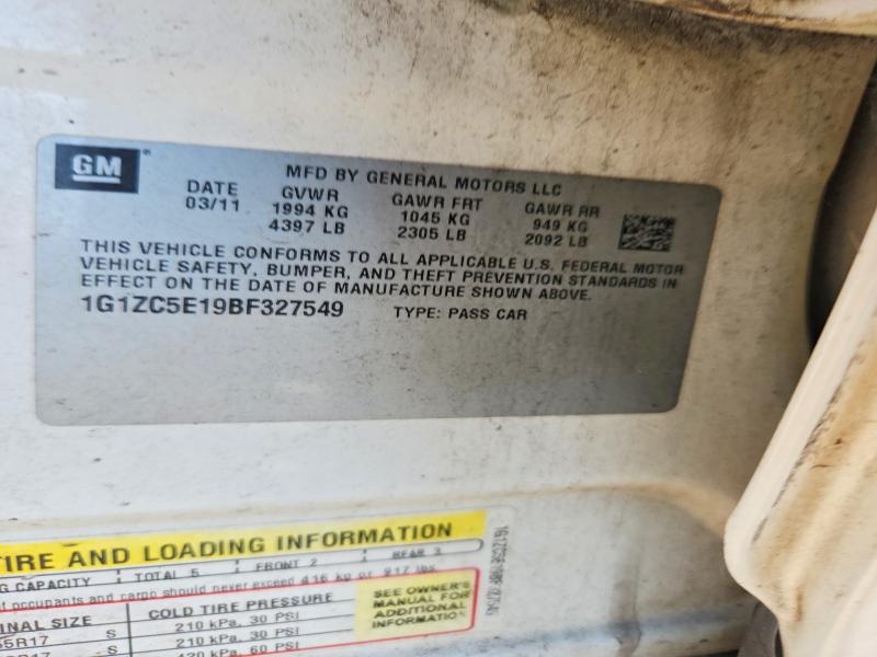2011 Chevrolet Malibu მანქანა იყიდება აუქციონზე, vin: 1G1ZC5E19BF327549, აუქციონის ნომერი: 68809616