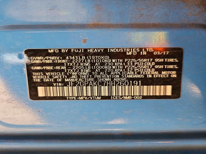 69524586 :رقم المزاد ، JF2GPAKC7HH260191 vin ، 2017 Subaru Crosstrek مزاد بيع