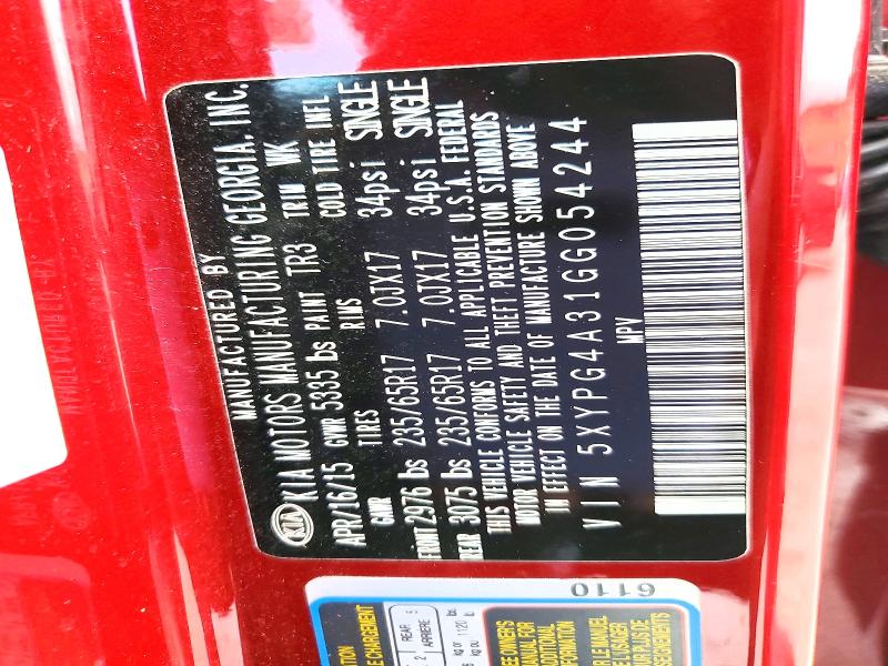 Aukcja sprzedaży 2016 Kia Sorento, vin: 5XYPG4A31GG054244, numer aukcji: 68854596