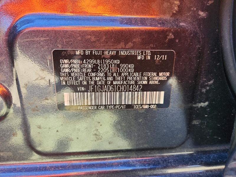 69824976 :رقم المزاد ، JF1GJAD61CH014842 vin ، 2012 Subaru Impreza مزاد بيع