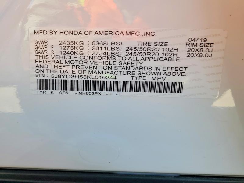 2019 Acura Mdx მანქანა იყიდება აუქციონზე, vin: 5J8YD3H55KL010244, აუქციონის ნომერი: 70705306