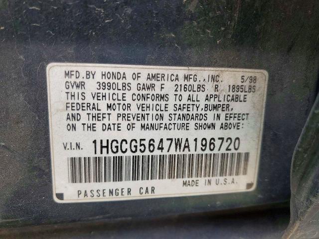 Aukcja sprzedaży 1998 Honda Accord, vin: 1HGCG5647WA196720, numer aukcji: 68376966