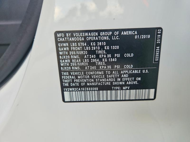 Продажа на аукционе авто 2019 Volkswagen Atlas, vin: 1V2WR2CA1KC533068, номер лота: 68494886