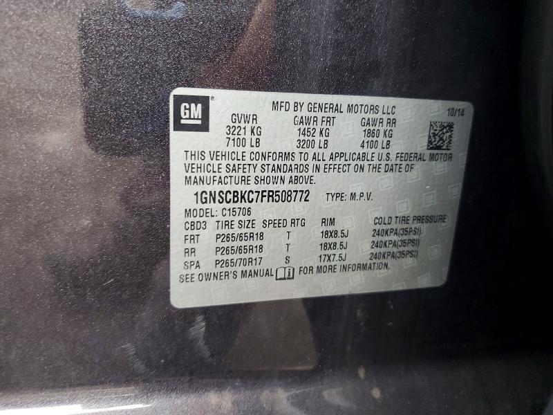 Aukcja sprzedaży 2015 Chevrolet Tahoe, vin: 1GNSCBKC7FR508772, numer aukcji: 68043576