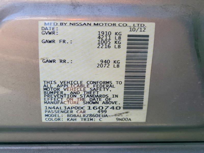 70153496 :رقم المزاد ، 1N4AL3AP0DC160740 vin ، 2013 Nissan Altima مزاد بيع