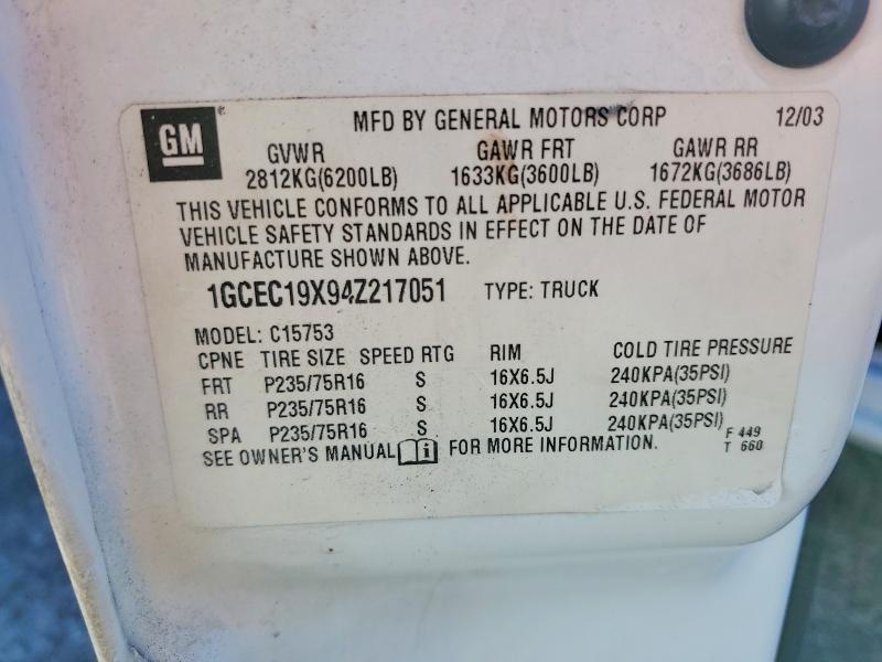 68033366 :رقم المزاد ، 1GCEC19X94Z217051 vin ، 2004 Chevrolet Silverado مزاد بيع