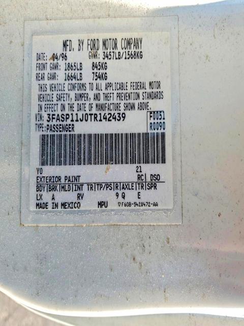 Aukcja sprzedaży 1996 Ford Escort, vin: 3FASP11J0TR142439, numer aukcji: 66609716