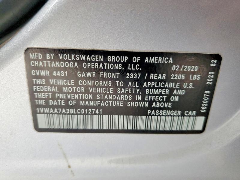 Продаж на аукціоні авто 2020 Volkswagen Passat, vin: 1VWAA7A38LC012741, номер лоту: 67913146