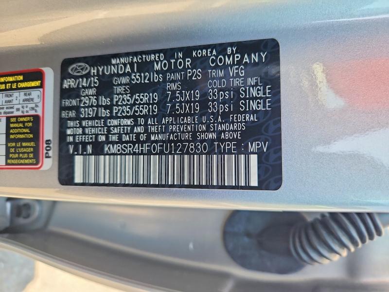 2015 Hyundai Santa Fe მანქანა იყიდება აუქციონზე, vin: KM8SR4HF0FU127830, აუქციონის ნომერი: 69400816
