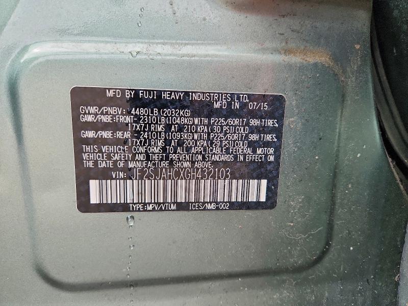 2016 Subaru Forester მანქანა იყიდება აუქციონზე, vin: JF2SJAHCXGH432103, აუქციონის ნომერი: 66476696