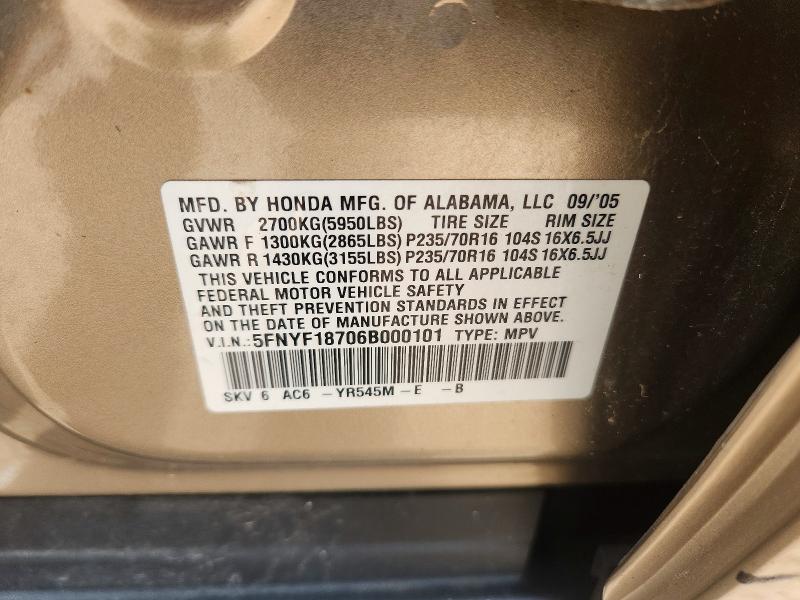 Продажа на аукционе авто 2006 Honda Pilot, vin: 5FNYF18706B000101, номер лота: 67483156