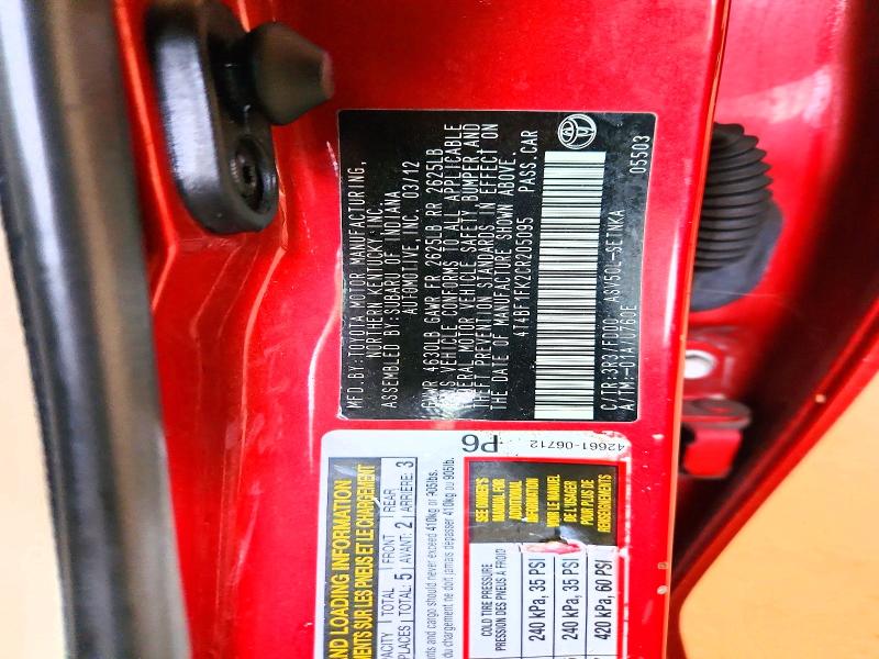 Продажа на аукционе авто 2012 Toyota Camry, vin: 4T4BF1FK2CR205095, номер лота: 67196816