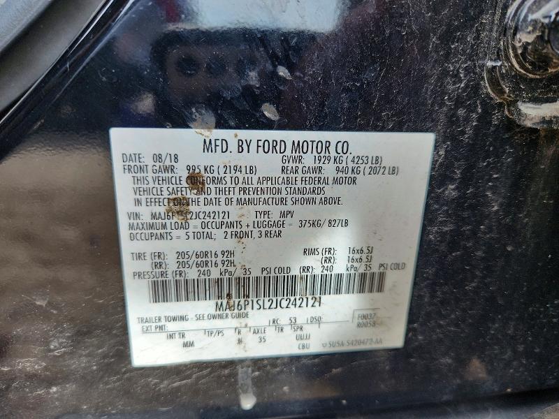 67615016 :رقم المزاد ، MAJ6P1SL2JC242121 vin ، 2018 Ford Ecosport مزاد بيع