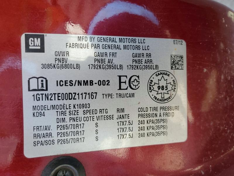 2013 Gmc Sierra მანქანა იყიდება აუქციონზე, vin: 1GTN2TE00DZ117167, აუქციონის ნომერი: 70173346