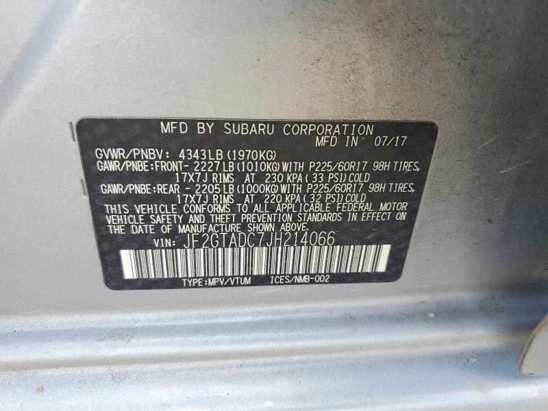 68238016 :رقم المزاد ، JF2GTADC7JH214066 vin ، 2018 Subaru Crosstrek مزاد بيع