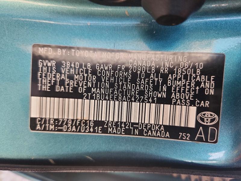 Aukcja sprzedaży 2010 Toyota Corolla, vin: 2T1BU4EE8AC427541, numer aukcji: 68876516