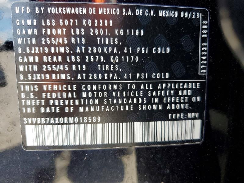 2024 Volkswagen Tiguan მანქანა იყიდება აუქციონზე, vin: 3VV8B7AX0RM018589, აუქციონის ნომერი: 67376206