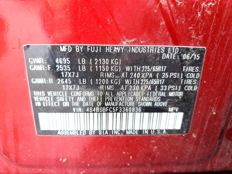 Aukcja sprzedaży 2015 Subaru Outback, vin: 4S4BSBFC5F3360836, numer aukcji: 69249016