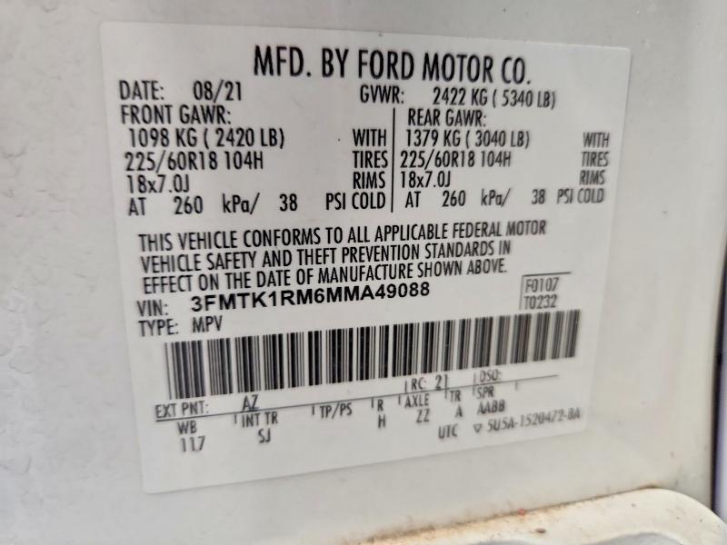 Продаж на аукціоні авто 2021 Ford Mustang Mach-e, vin: 3FMTK1RM6MMA49088, номер лоту: 70441646