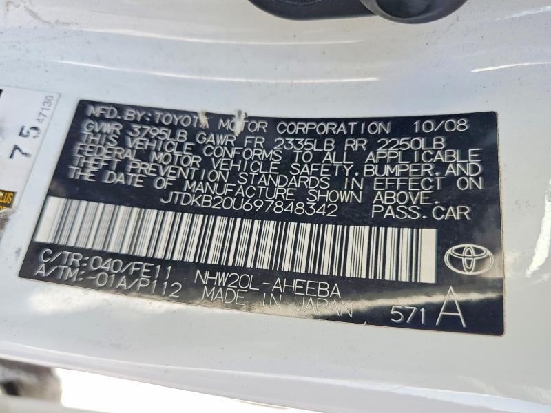 Продажа на аукционе авто 2009 Toyota Prius, vin: JTDKB20U697848342, номер лота: 69996356