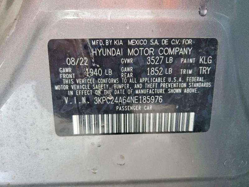 Aukcja sprzedaży 2022 Hyundai Accent, vin: 3KPC24A64NE185976, numer aukcji: 67719676