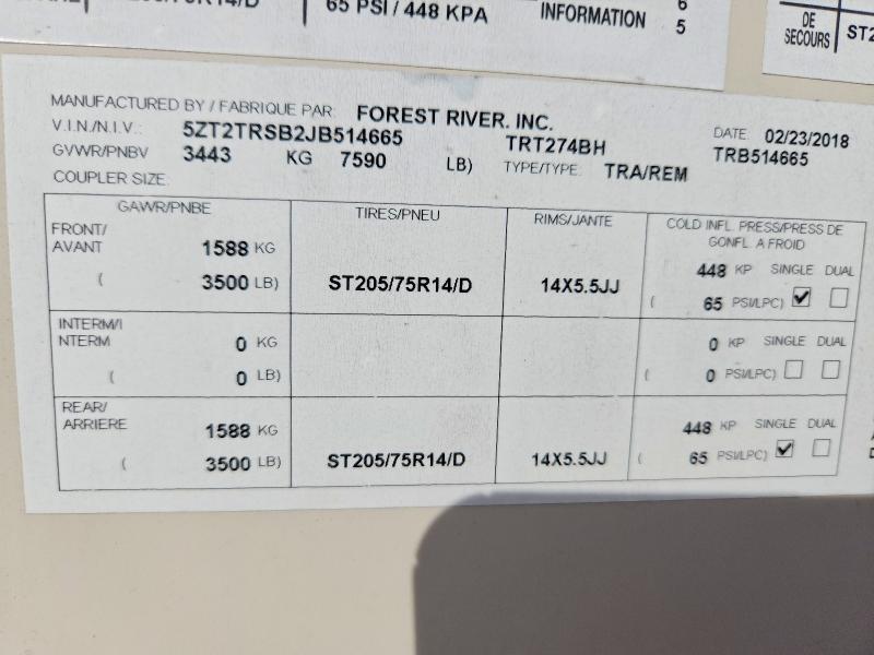 Aukcja sprzedaży 2018 Foresriver Tracer, vin: 5ZT2TRSB2JB514665, numer aukcji: 67595646