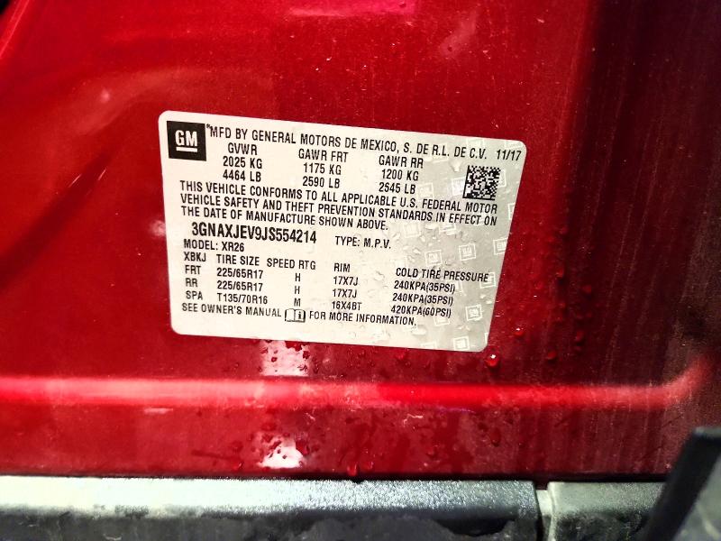 67340076 :رقم المزاد ، 3GNAXJEV9JS554214 vin ، 2018 Chevrolet Equinox مزاد بيع