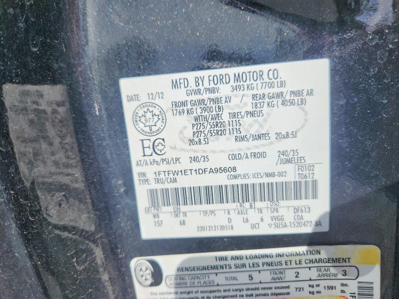 2013 Ford F150 მანქანა იყიდება აუქციონზე, vin: 1FTFW1ET1DFA95608, აუქციონის ნომერი: 68824596