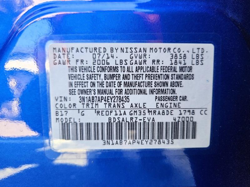 66844906 :رقم المزاد ، 3N1AB7AP4EY278435 vin ، 2014 Nissan Sentra مزاد بيع