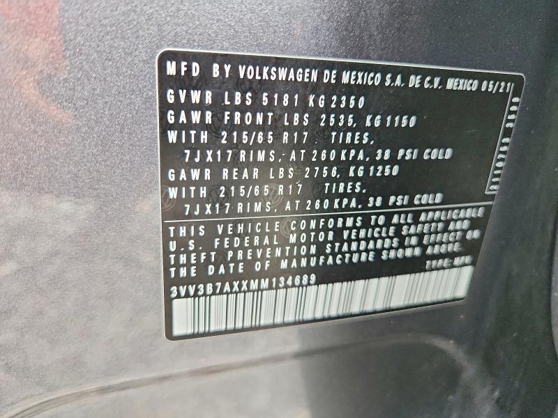 67706246 :رقم المزاد ، 3VV3B7AXXMM134689 vin ، 2021 Volkswagen Tiguan مزاد بيع